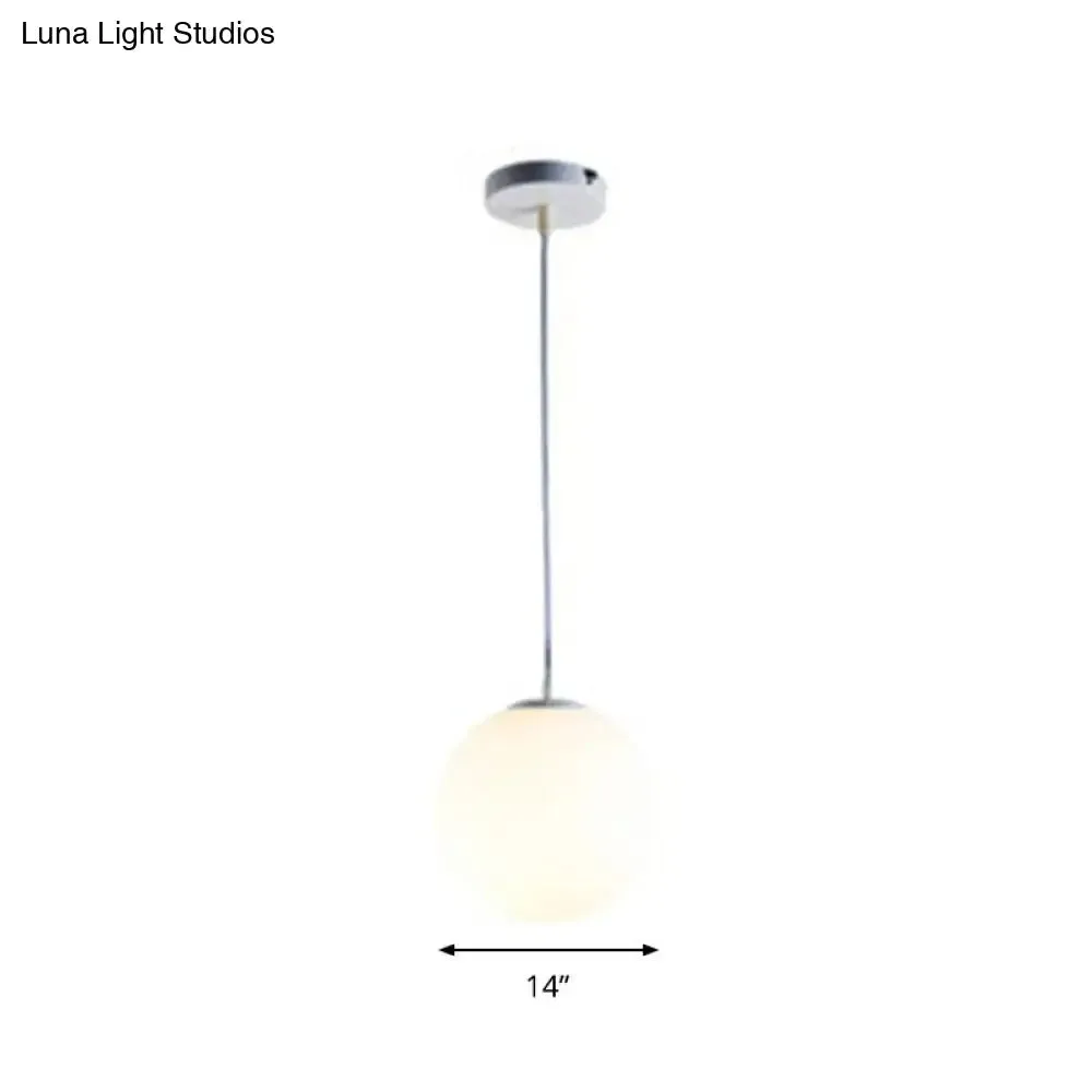 Modern White Glass Pendant Lamp - Opaque Spherical Design for Dining Room Lighting