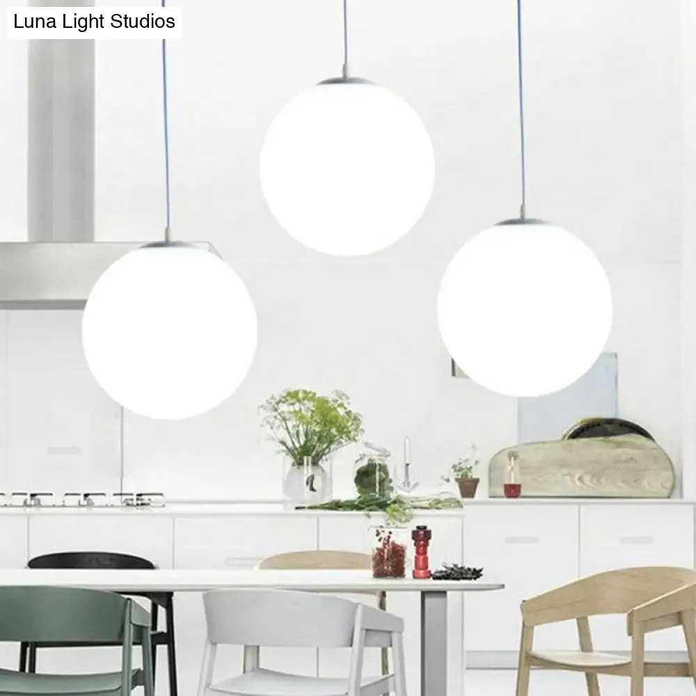 Modern White Glass Pendant Lamp - Opaque Spherical Design for Dining Room Lighting