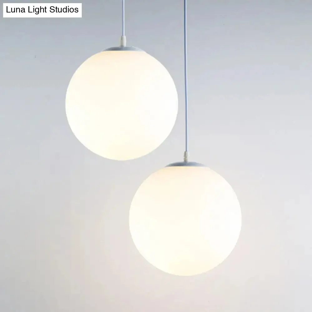 Modern White Glass Pendant Lamp - Opaque Spherical Design for Dining Room Lighting