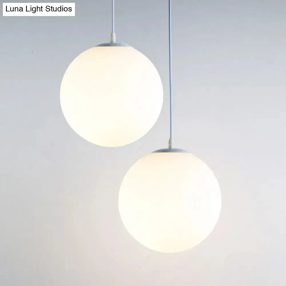 Modern White Glass Pendant Lamp - Opaque Spherical Design for Dining Room Lighting