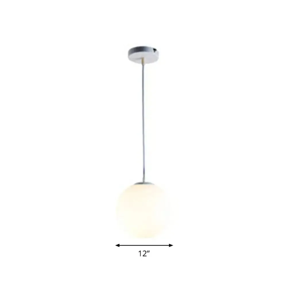 Modern White Glass Pendant Lamp - Opaque Spherical Design for Dining Room Lighting