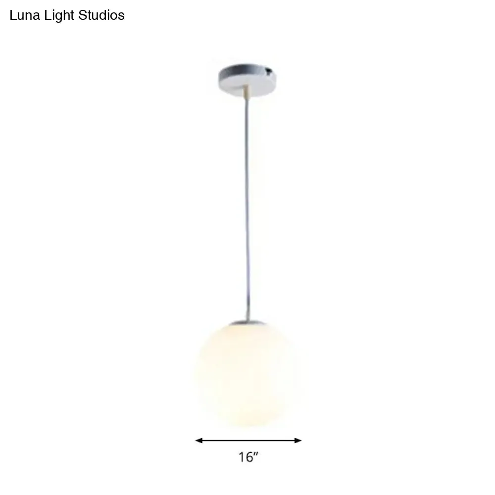 Modern White Glass Pendant Lamp - Opaque Spherical Design for Dining Room Lighting