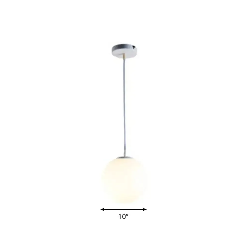 Modern White Glass Pendant Lamp - Opaque Spherical Design for Dining Room Lighting