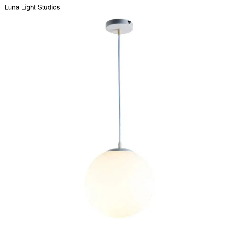 Modern White Glass Pendant Lamp - Opaque Spherical Design for Dining Room Lighting