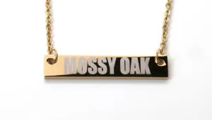 Mossy Oak Necklace, Camo Jewelry, Gold Steel