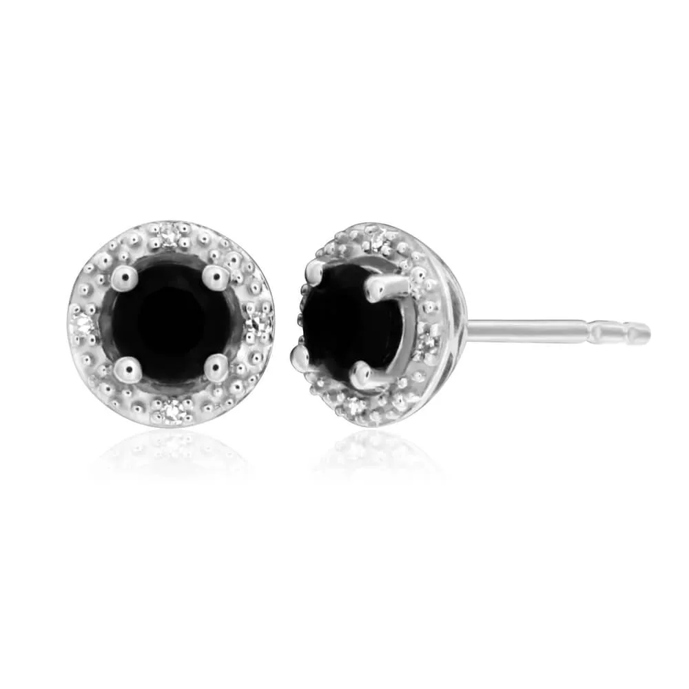 Natural Sapphire 8 Diamonds Stud Earrings in Sterling Silver