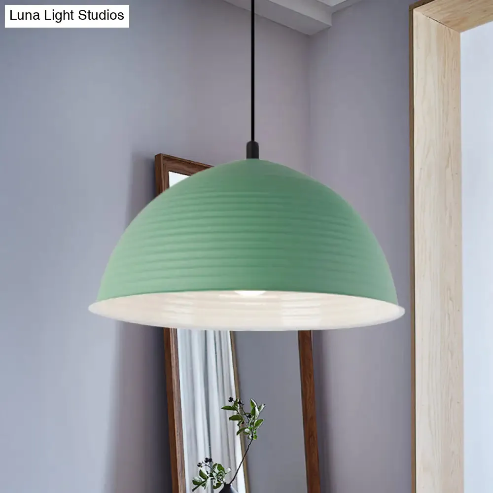 Nordic Style Suspension Lamp- Ridged Domed Pendant Light in Aluminum- 12"/16" W- 1 Light- Blue/Green/Yellow- Cafe Store Collection