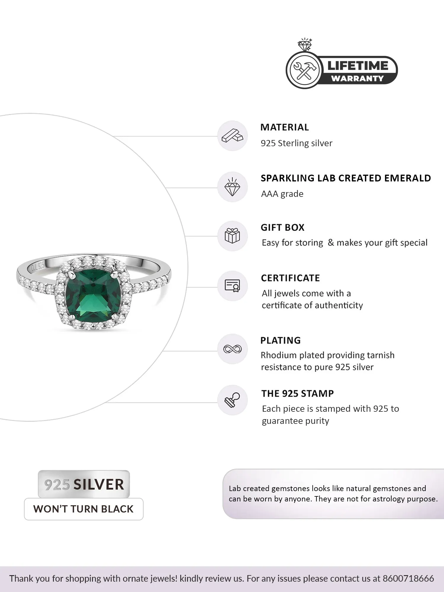 Princess Emerald American Diamond Cocktail Ring