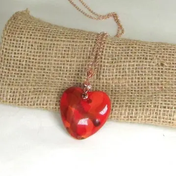 Red Puffy Fair Trade Heart Pendant Necklace