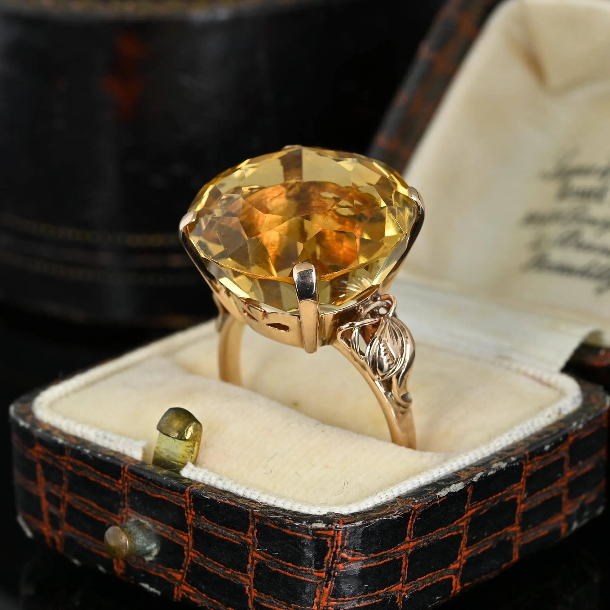 Retro 20 Carat Citrine Ring in 14K Gold