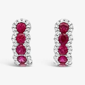 Ruby and Diamond U Hoop Earrings