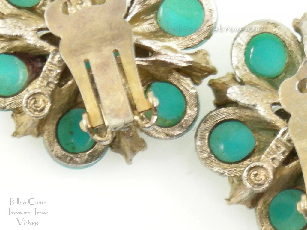 Signed HAR Turquoise Flower Bouquet Brooch and Earrings Demi Parure