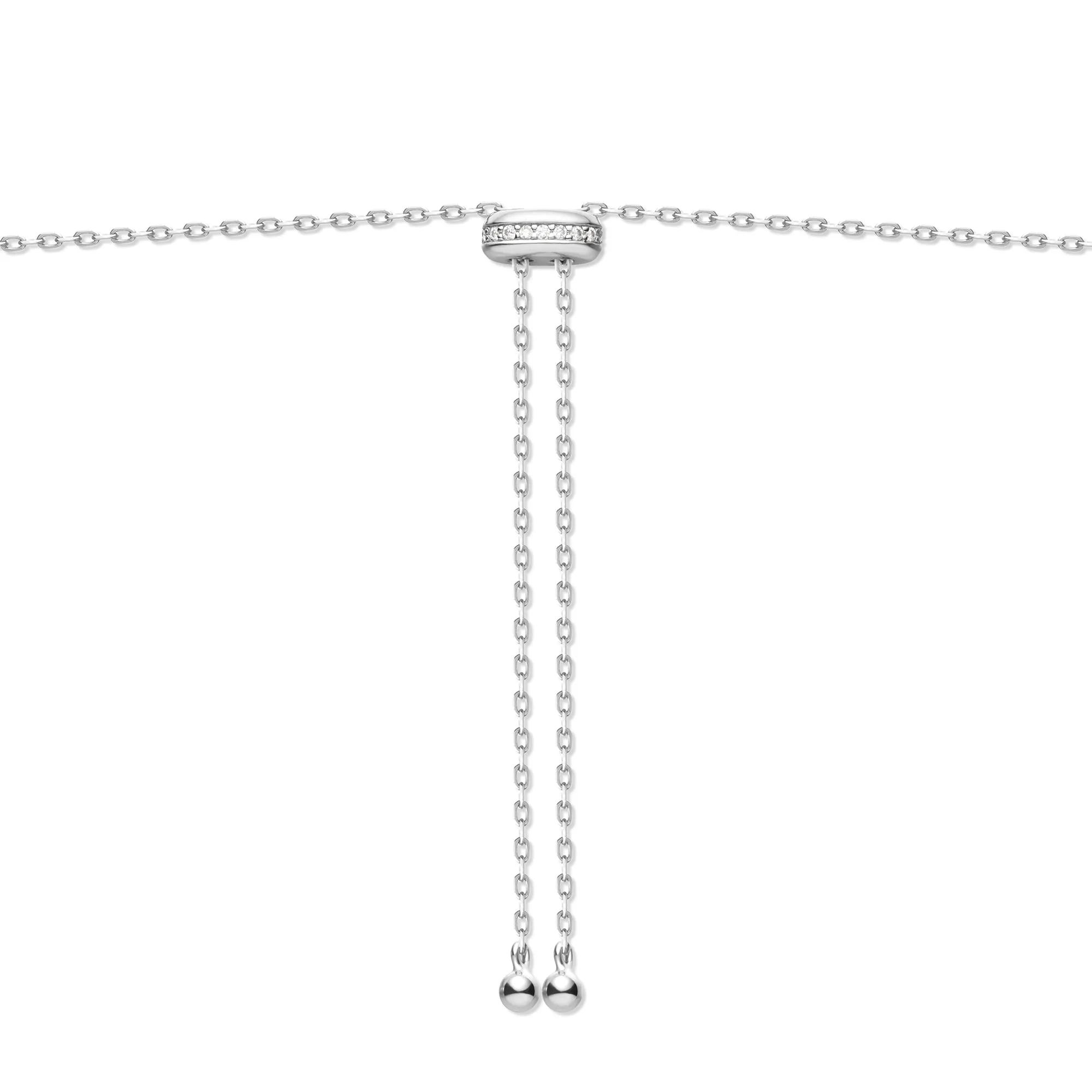 Silver Freshwater Pearl and White Cubic Zirconia Bezel Set Slider Necklace