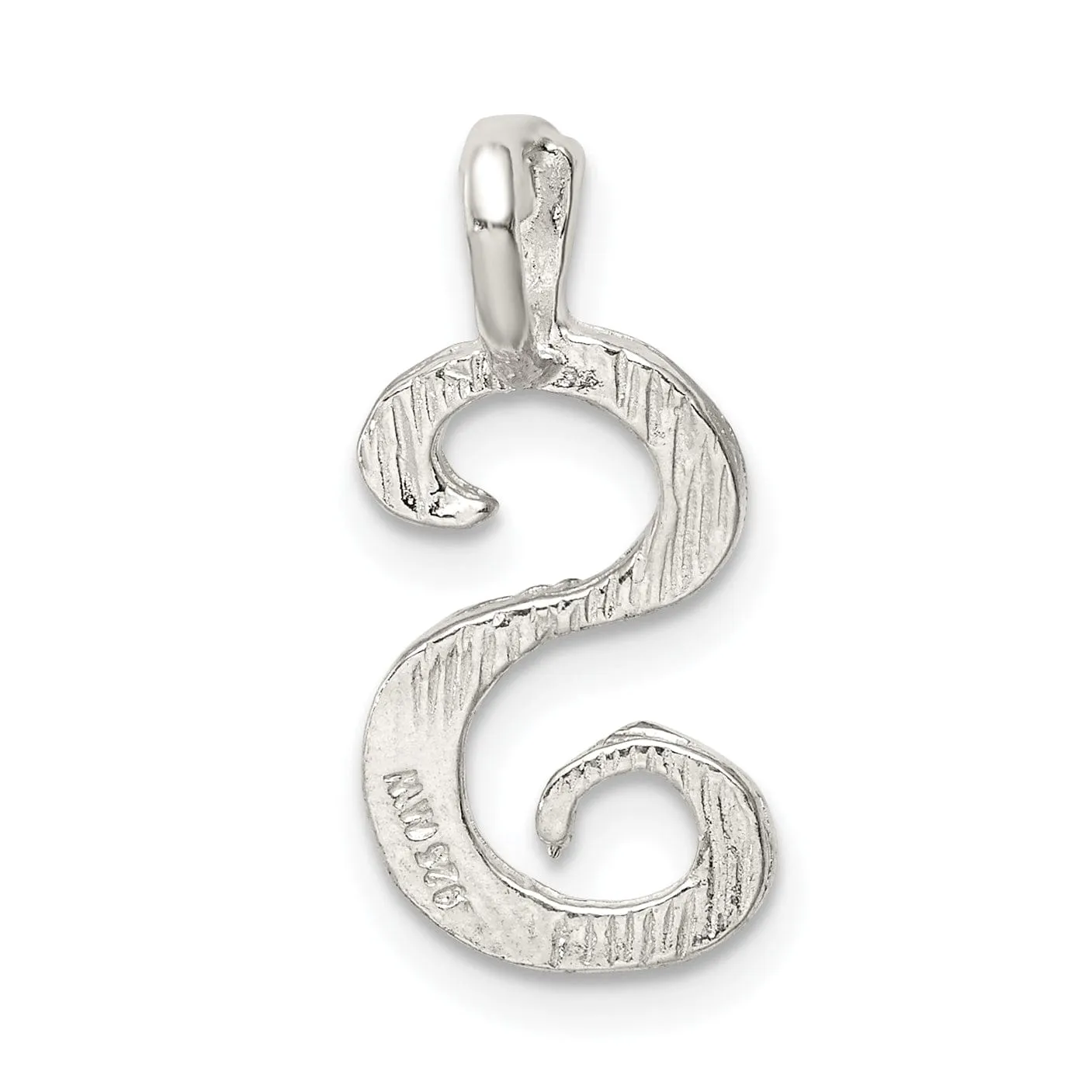 Silver Polished Textured Letter S Charm Pendant