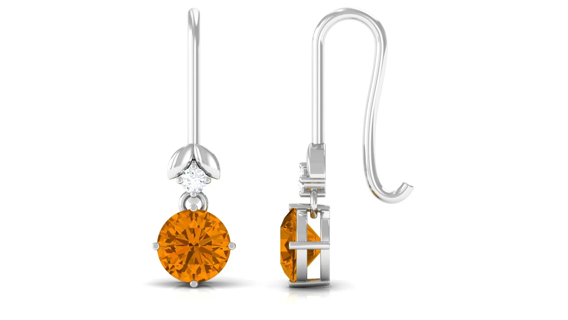 Simple Citrine Drop Diamond Earrings with fish hook