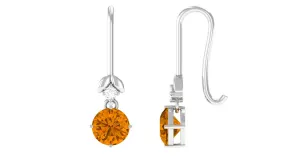 Simple Citrine Drop Diamond Earrings with fish hook