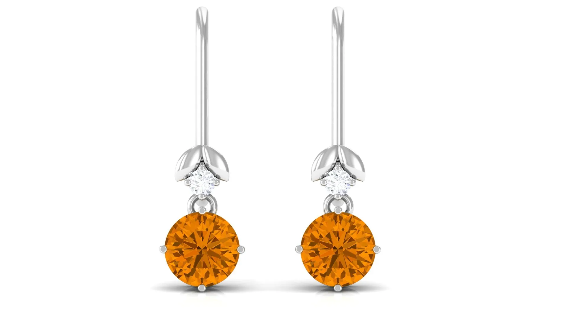 Simple Citrine Drop Diamond Earrings with fish hook