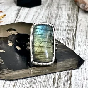 Size 6.5 Labradorite Statement Ring in Fine Silver /  Foxlark Collection - One of a Kind