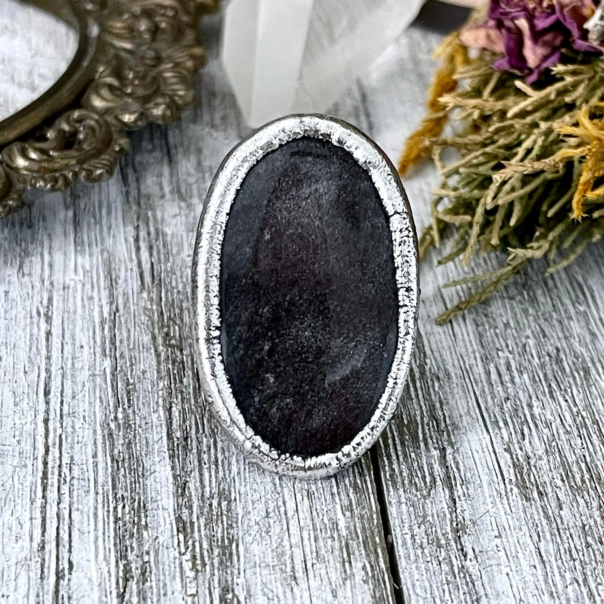 Size 6.5 Silver Sheen Obsidian Statement Ring in fine Silver / Foxlark Collection - One of a Kind