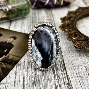 Size 7 Dendritic Agate Large Crystal Ring in Fine Silver for Woman /  Foxlark Collection - One of a Kind