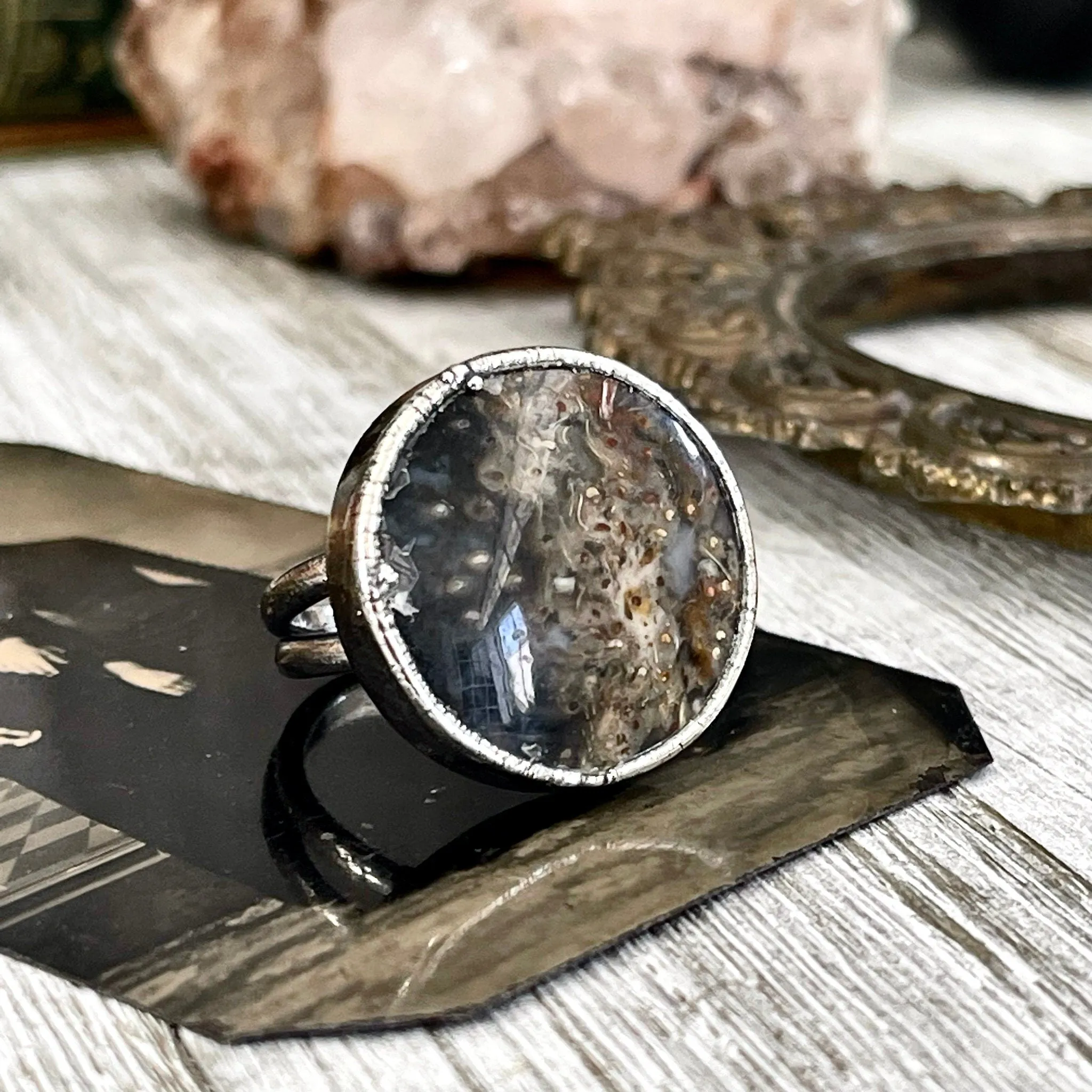 Size 7 Large Fossilized Palm Root Statement Ring in Fine Silver / Foxlark Collection - One of a Kind