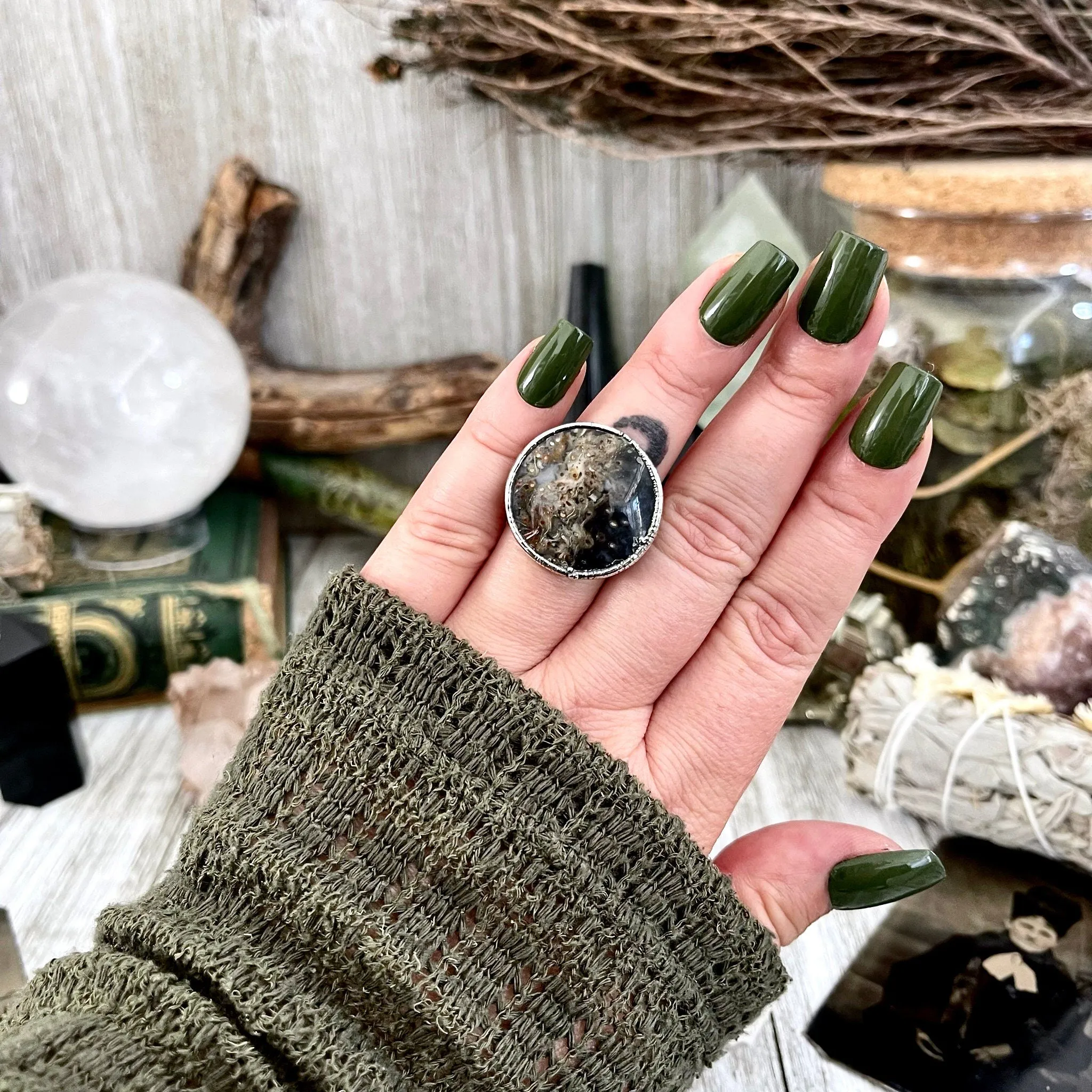 Size 7 Large Fossilized Palm Root Statement Ring in Fine Silver / Foxlark Collection - One of a Kind