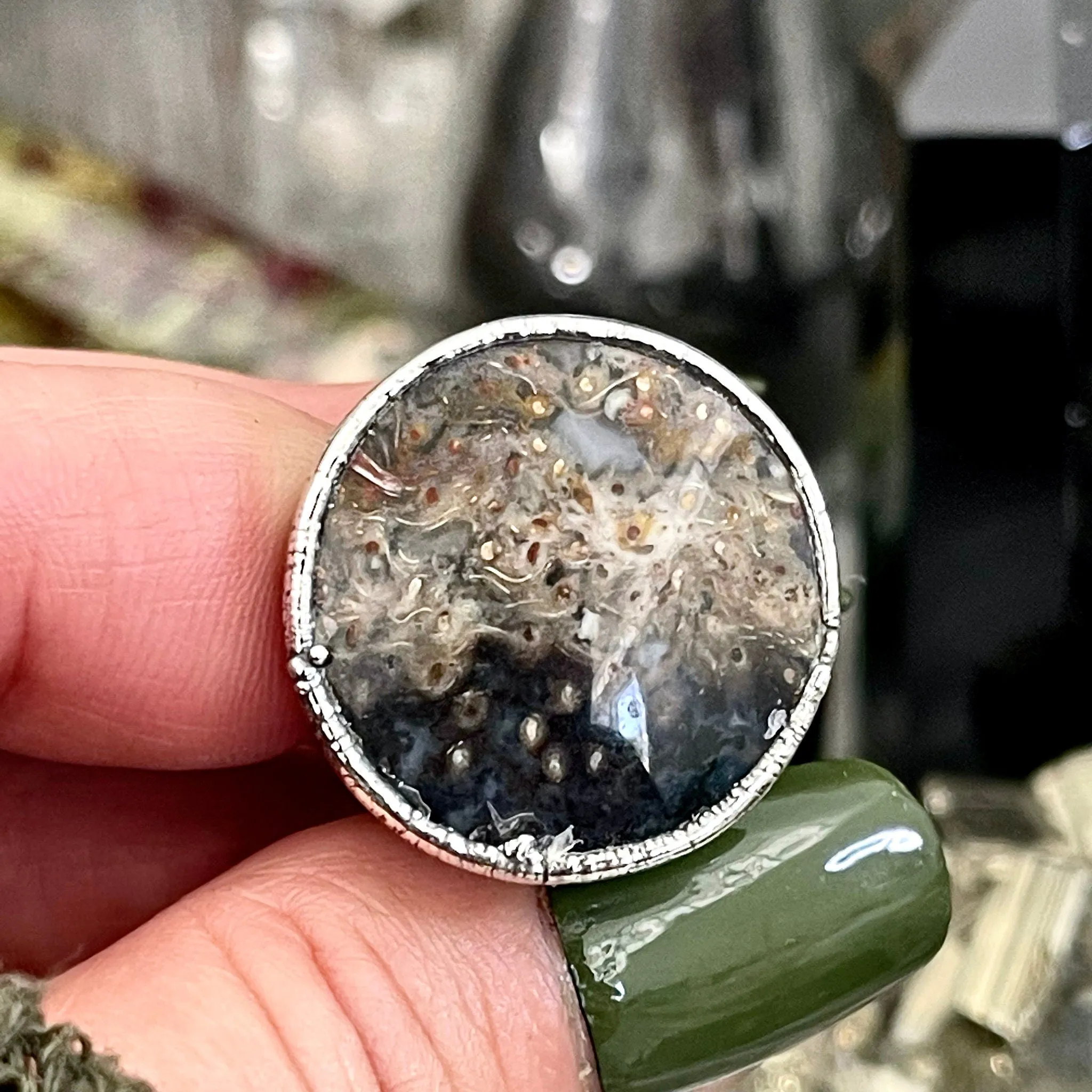 Size 7 Large Fossilized Palm Root Statement Ring in Fine Silver / Foxlark Collection - One of a Kind