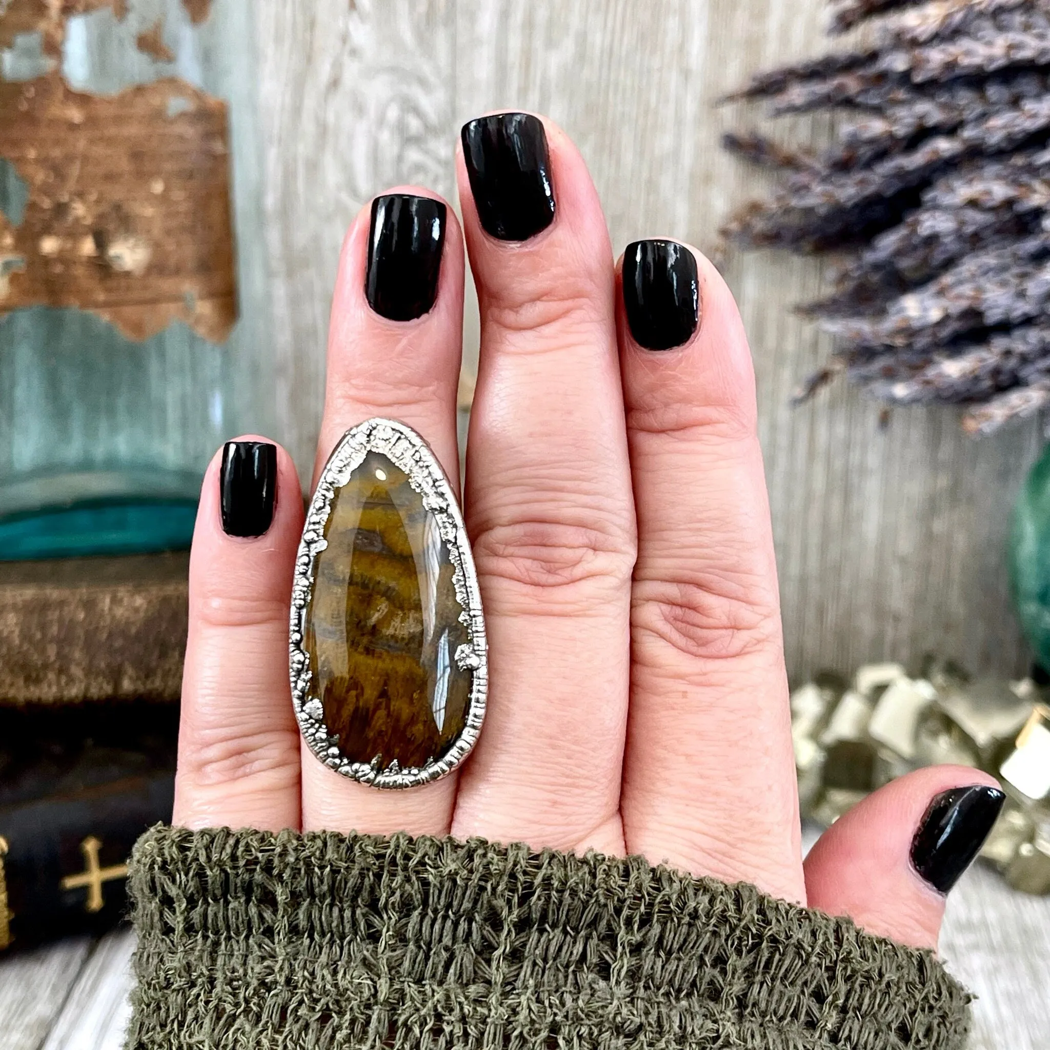 Size 7 Lion Skin Quartz Large Crystal Statement Ring in Fine Silver / Foxlark Collection - One of a Kind