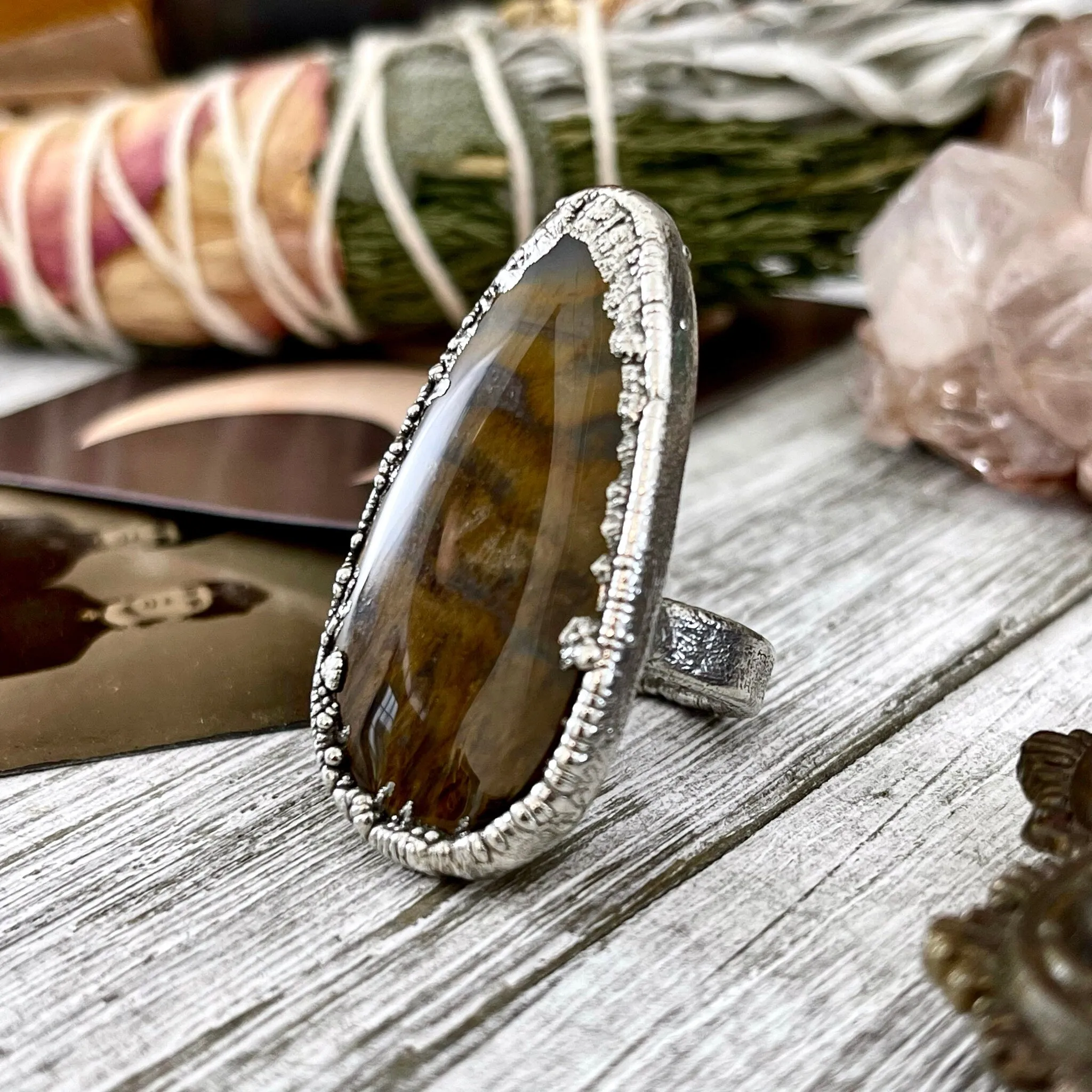 Size 7 Lion Skin Quartz Large Crystal Statement Ring in Fine Silver / Foxlark Collection - One of a Kind