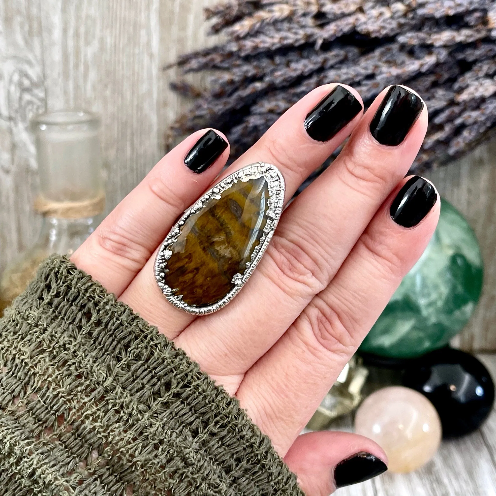 Size 7 Lion Skin Quartz Large Crystal Statement Ring in Fine Silver / Foxlark Collection - One of a Kind