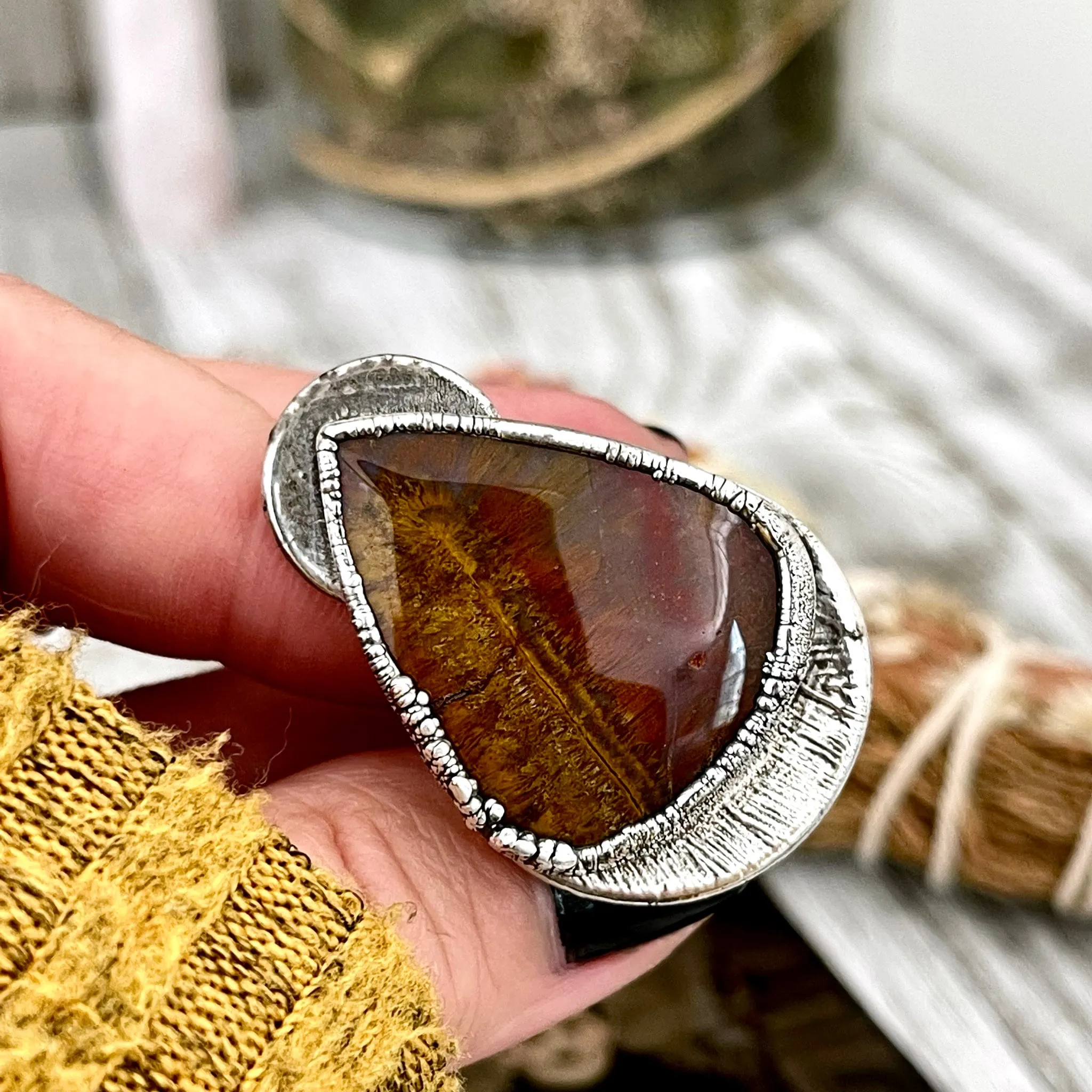 Size 7 Silver Natural Fancy Moss Agate Crystal Statement Ring / Foxlark Collection - One of a Kind