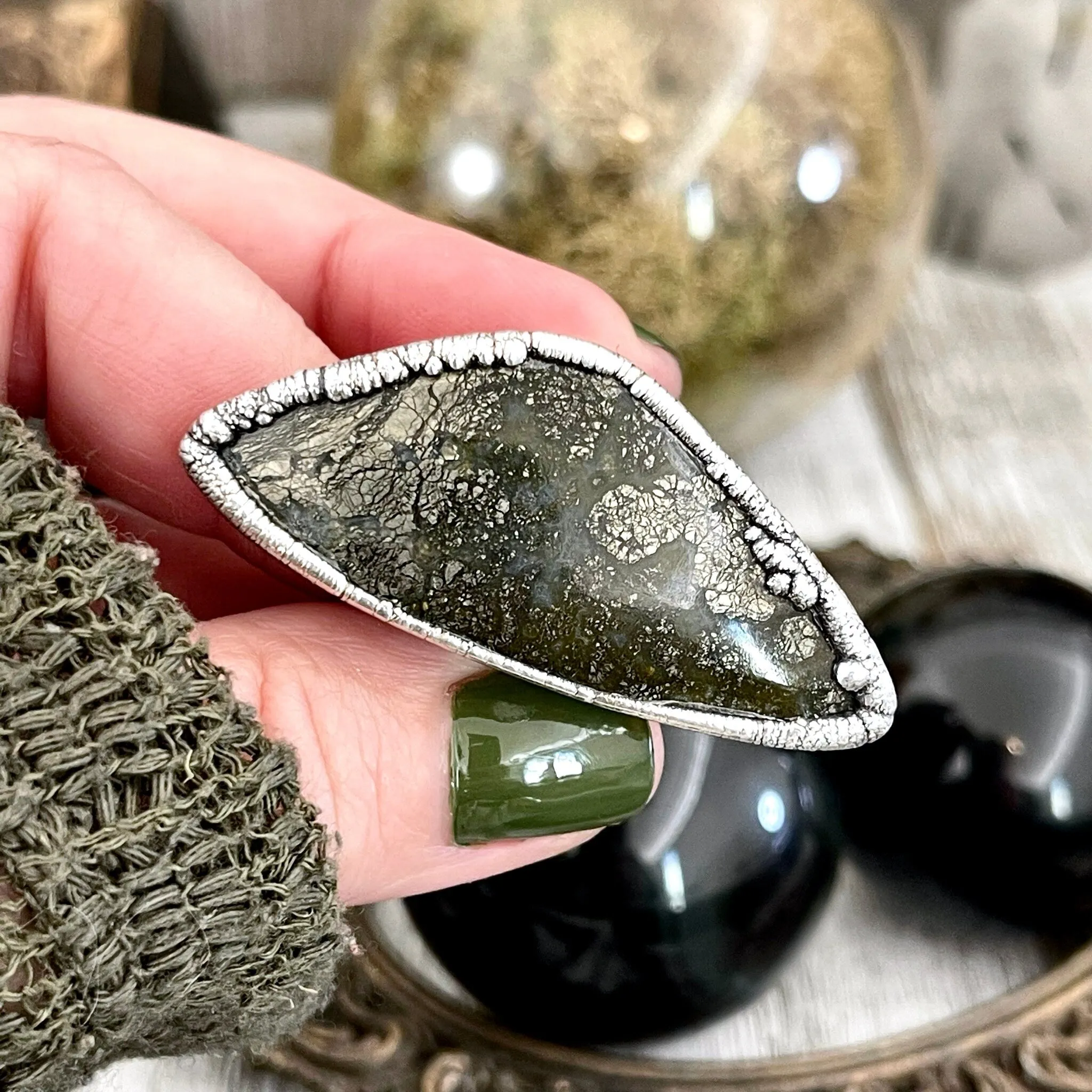 Size 7.5 Large Marcasite Statement Ring in Fine Silver / Foxlark Collection - One of a Kind