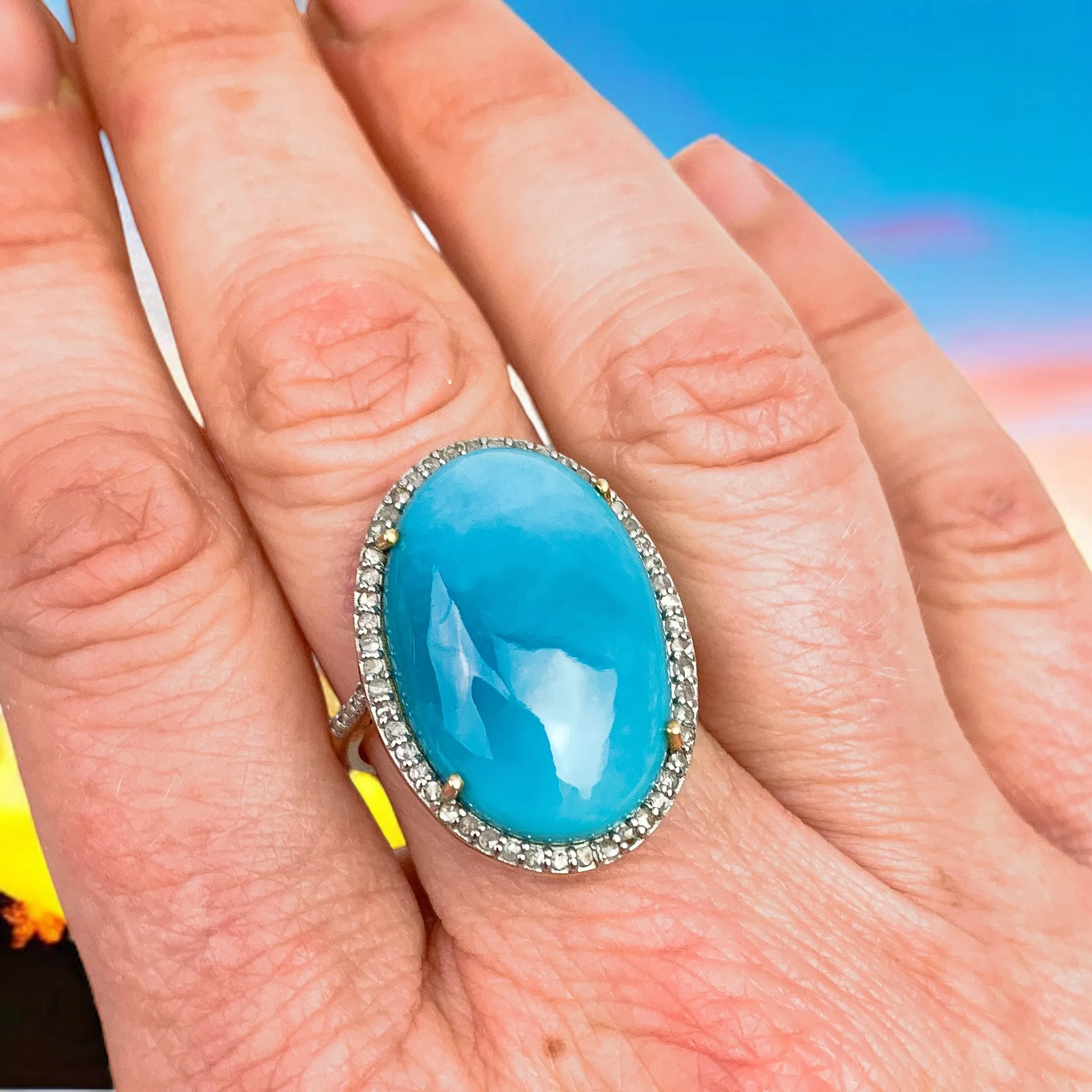 Sleeping Beauty Turquoise Diamond Halo Ring