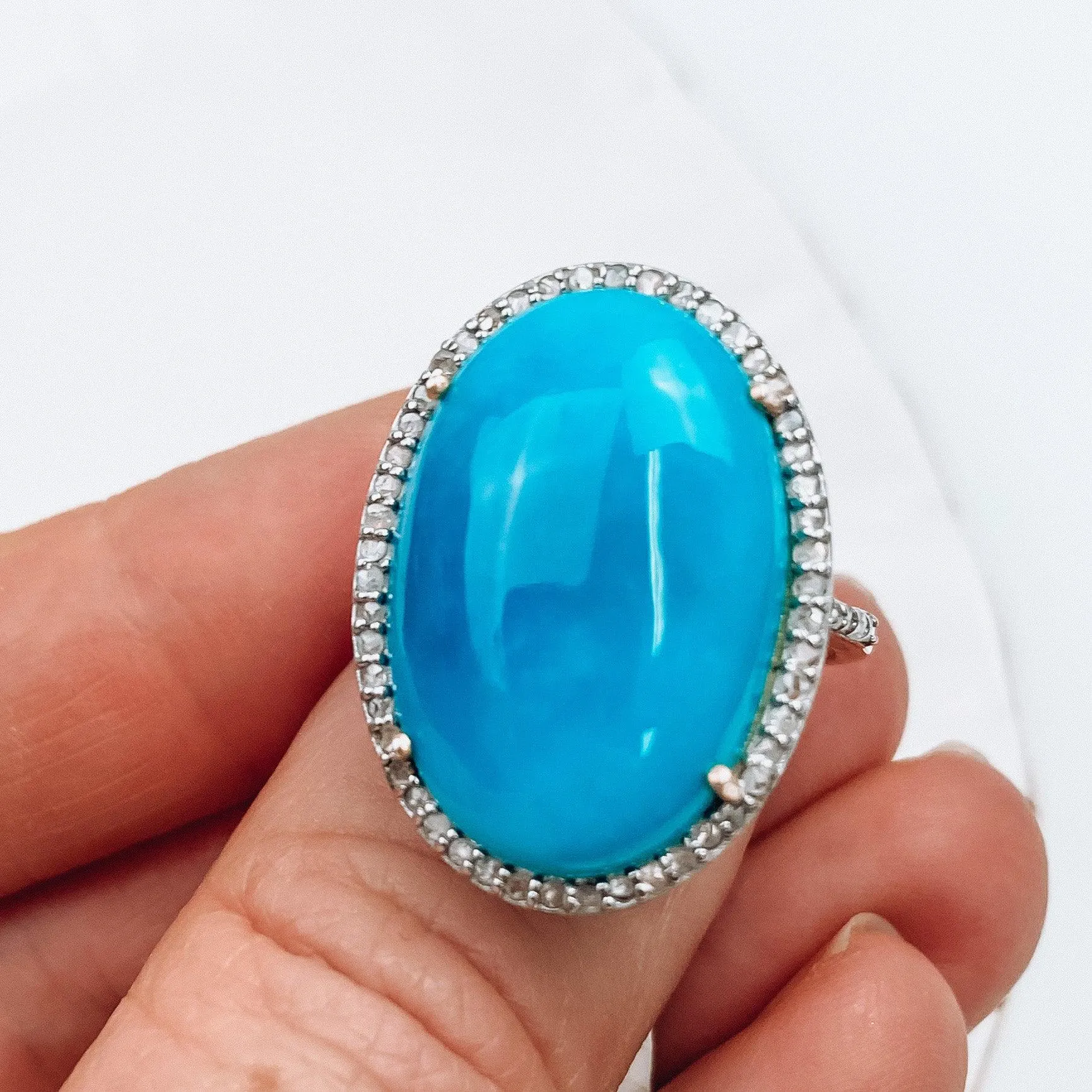 Sleeping Beauty Turquoise Diamond Halo Ring