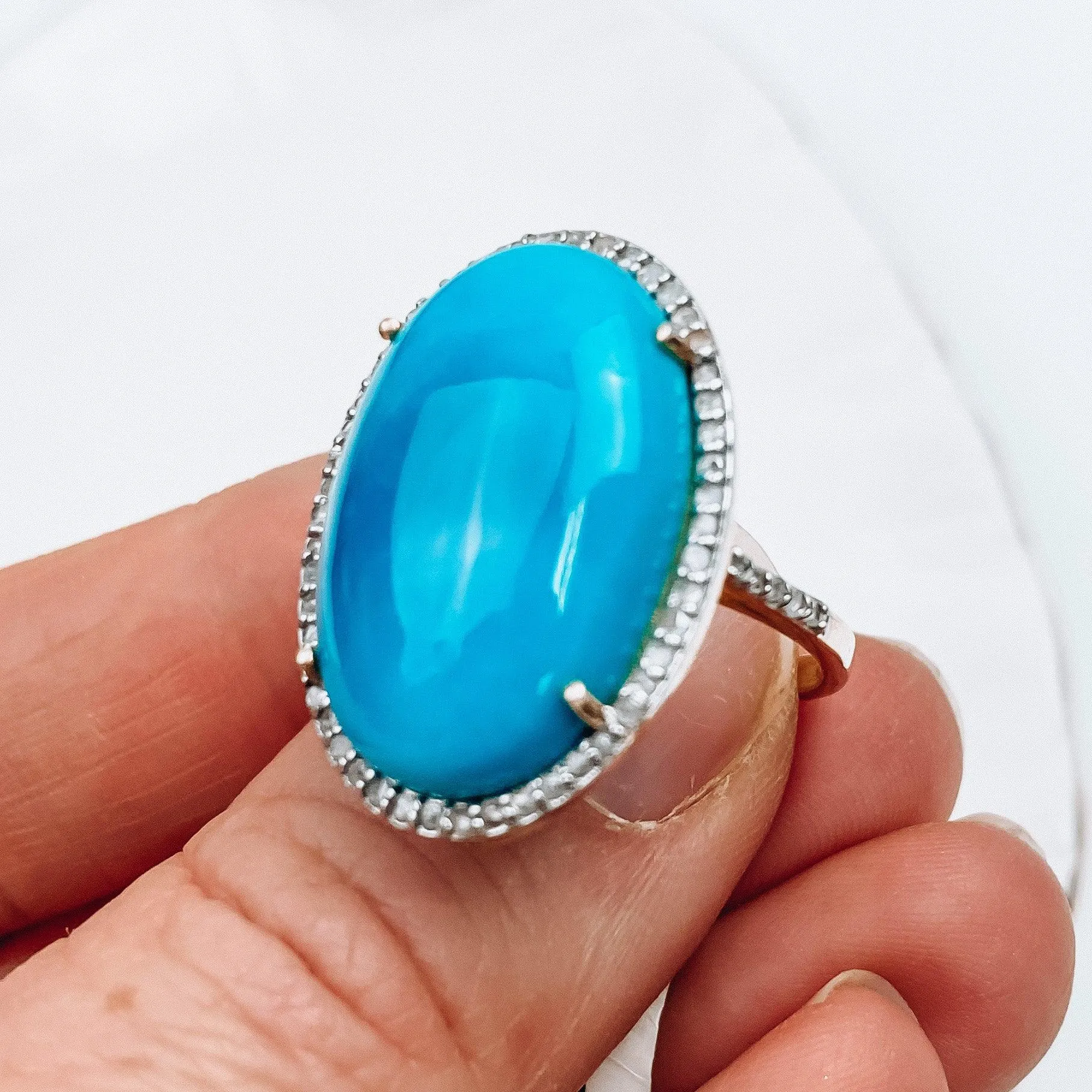 Sleeping Beauty Turquoise Diamond Halo Ring