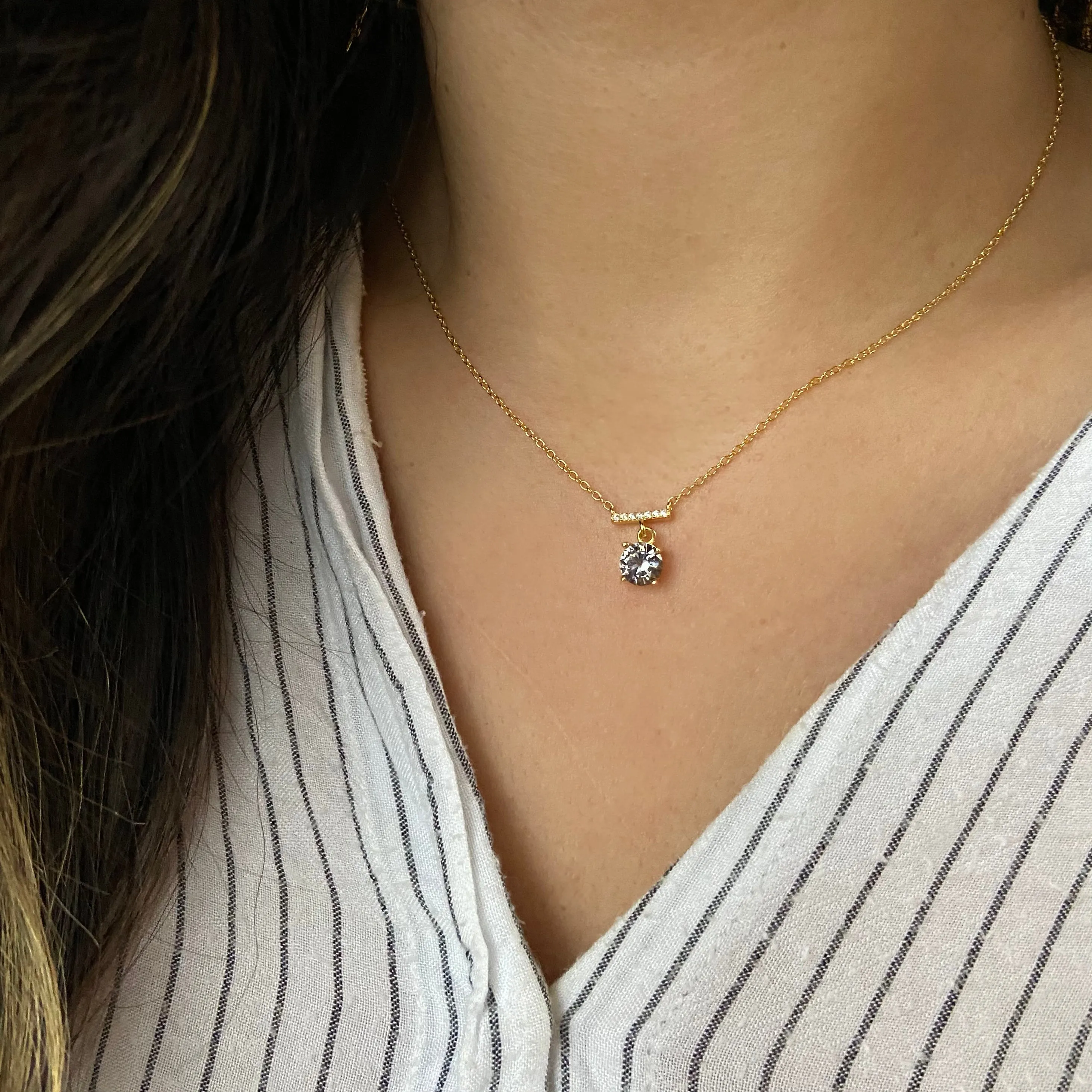 Solitaire and Crystal Bar Necklace