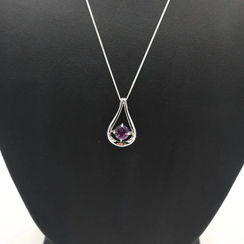 Sterling Silver Amethyst Droplet Solitaire La Preciada Pendant