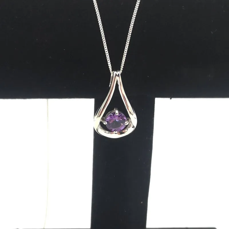 Sterling Silver Amethyst Droplet Solitaire La Preciada Pendant