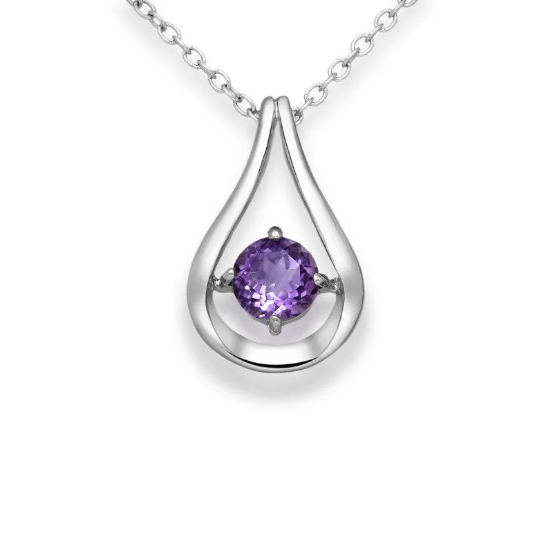 Sterling Silver Amethyst Droplet Solitaire La Preciada Pendant