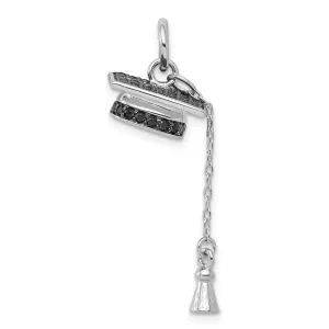 Sterling Silver Graduation Cap Black CZ Pendant