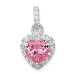 Sterling Silver Polished Pink CZ Heart Pendant