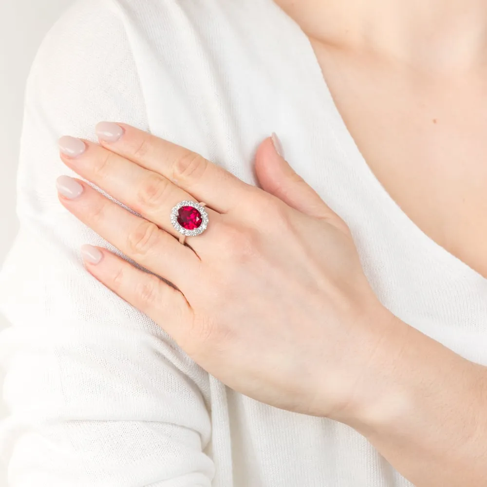 Sterling Silver Red And White Zirconia Halo Ring