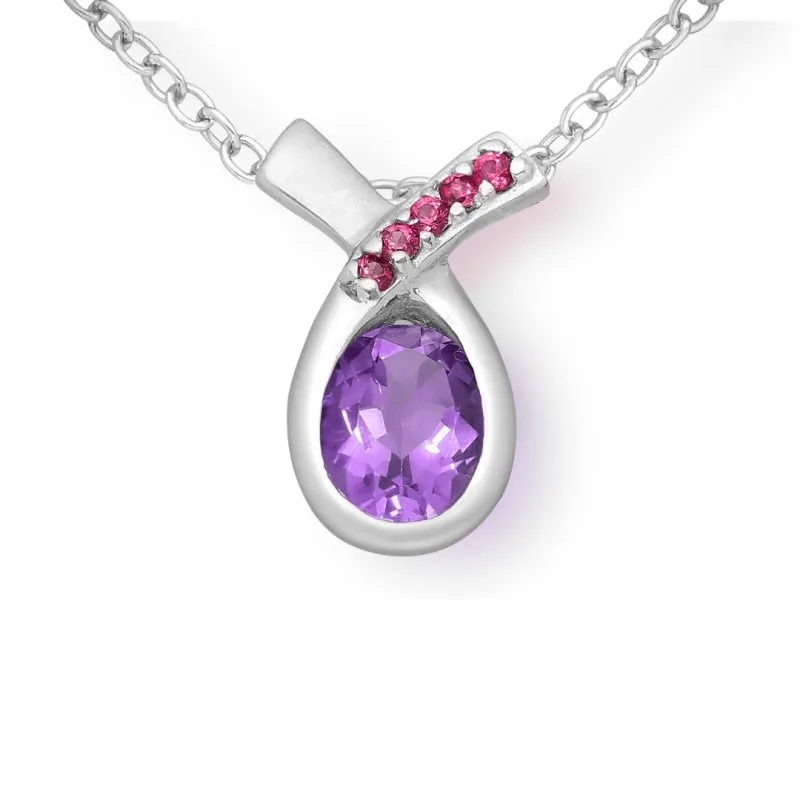 Sterling Silver Ribbon Droplet Amethyst & Rhodolite La Preciada Pendant