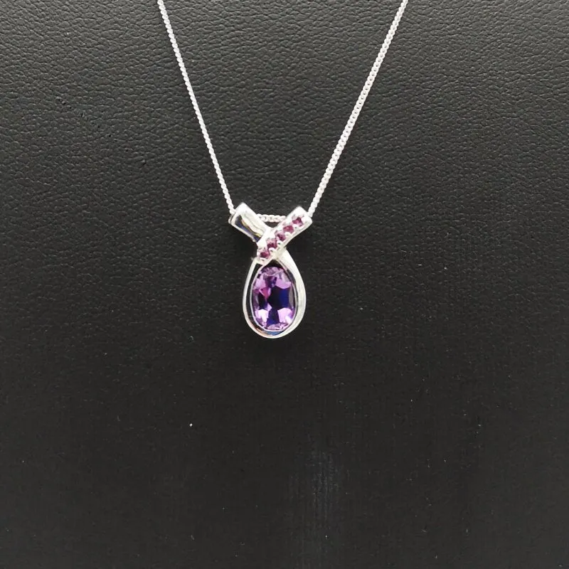 Sterling Silver Ribbon Droplet Amethyst & Rhodolite La Preciada Pendant