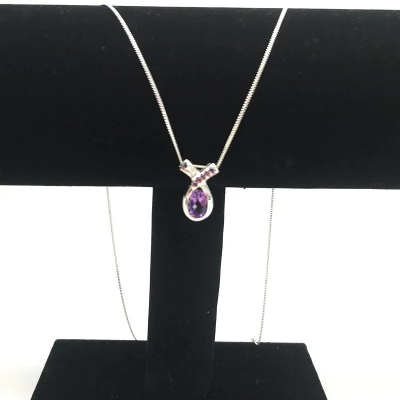 Sterling Silver Ribbon Droplet Amethyst & Rhodolite La Preciada Pendant