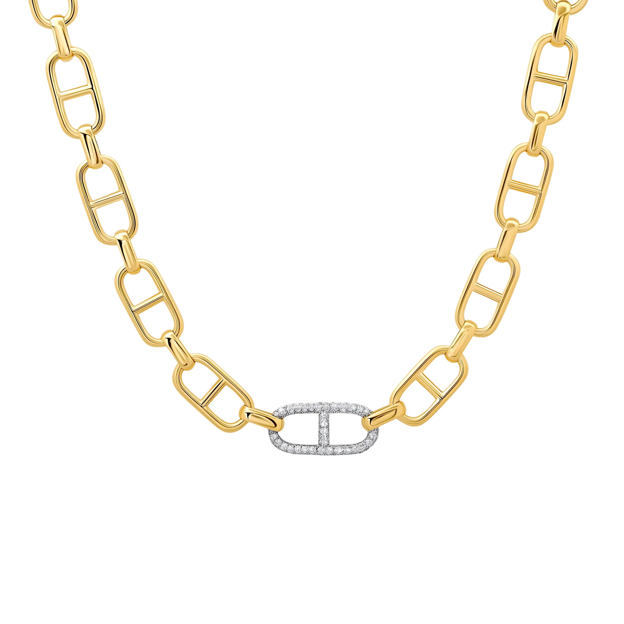 Stirrup Chain Necklace with Pave Stirrup Link and Tusk Clasp