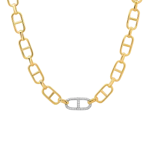 Stirrup Chain Necklace with Pave Stirrup Link and Tusk Clasp