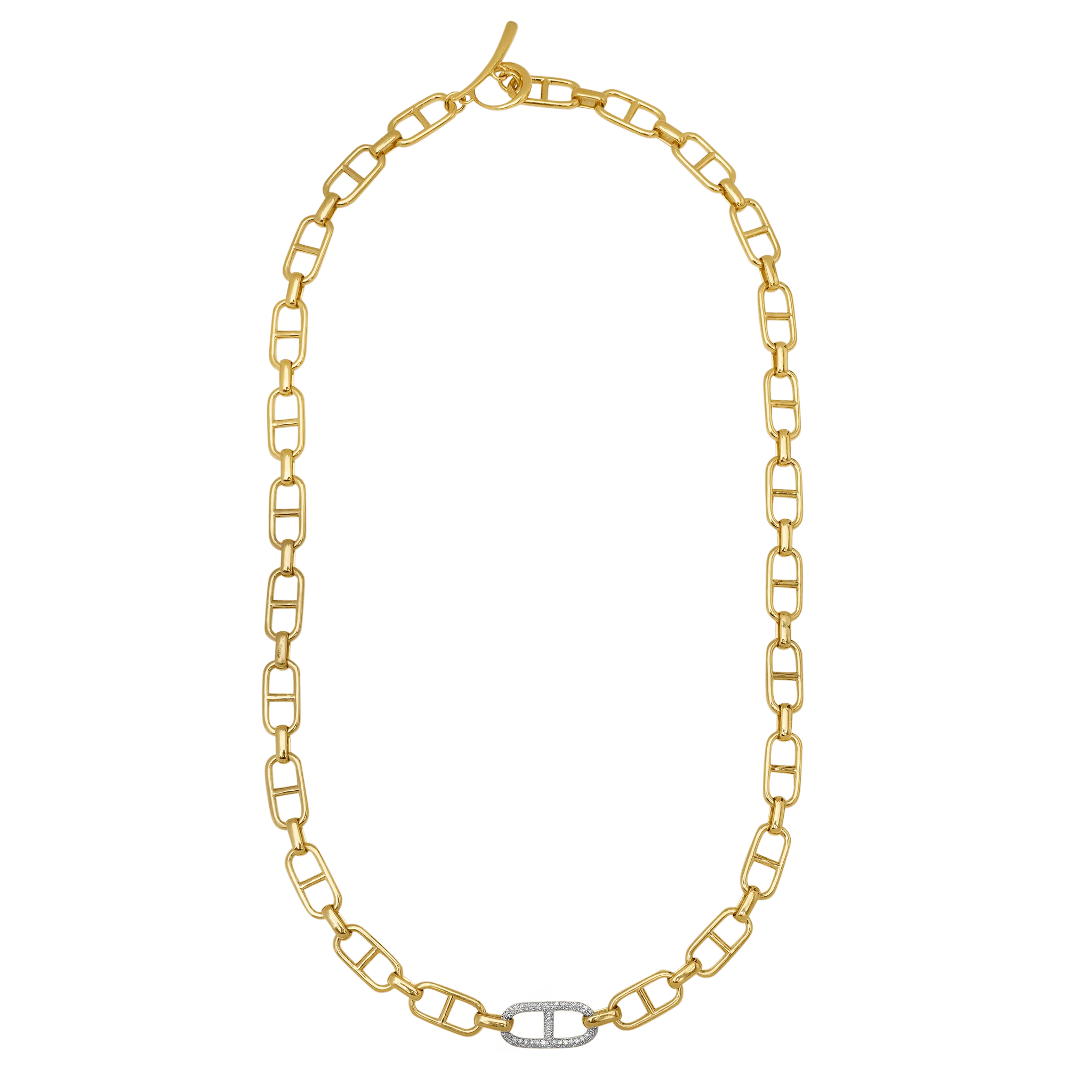 Stirrup Chain Necklace with Pave Stirrup Link and Tusk Clasp