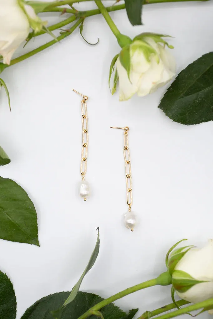 Susan Rifkin Pearl Drop Chain Earrings | Gold   Silver