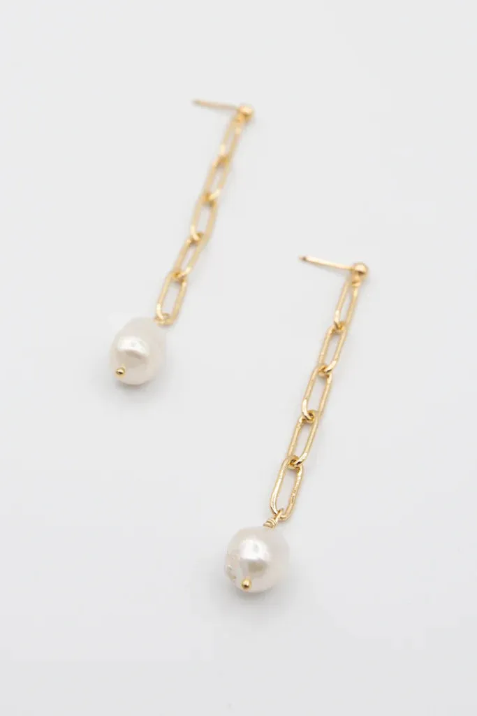 Susan Rifkin Pearl Drop Chain Earrings | Gold   Silver